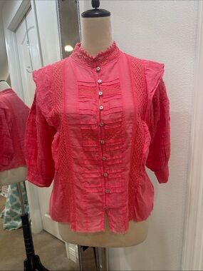 FP One Button Front Blouse — Pink